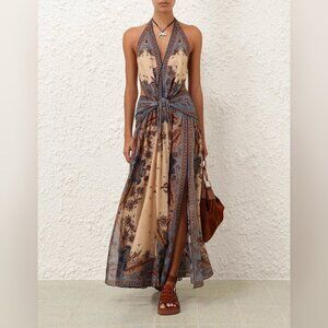 NWOT ！Zimmermann Ascension Plunge Halterneck Dress in Cotton- Size 1/US6